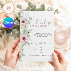 Baby in Bloom Invitation, Baby Shower Invite, Editable and Printable Baby Wildflower Shower Invitation, Instant digital Download